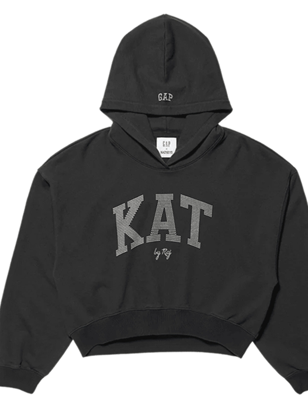 GAP Black Cropped Hoodie with 'KAT' Front Graphic